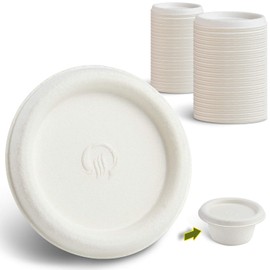 Green Earth, 4 oz Bagasse Compostable Cups, Biodegradable Sugarcane Fiber Material, White, 50-Pack