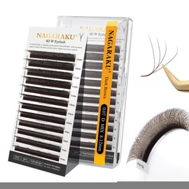 NAGARAKU Dark Brown 4D Lashes，W Shape Eyelash Extensions 0.07mm D Curl 8-12mm Mix Volume Lashes Hand Woven Long Stem Matte Black Premade Fans 4 Tips False Eyelash
