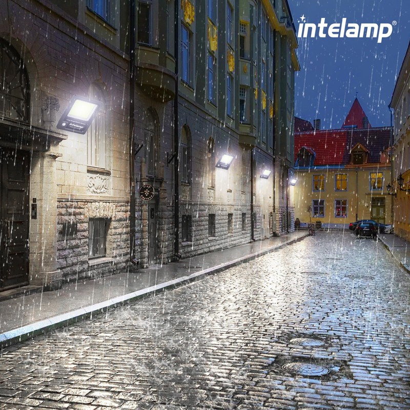 intelamp Solar Flood Lights Outdoor Waterproof, Linkable 12000mAh 3000LM Motion