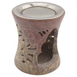 Indian Soapstone Incense Burner - Stainless Steel Strainer & Heat Shield - Nilay Design - Height 10cm - Includes Smoking Instructions