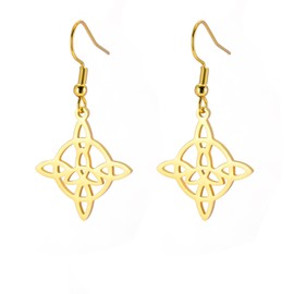 KKJOY Witch Knot Earrings Stainless Steel Celtic Triangle Knot Wiccan Symbol Pendant Earrings Magic Knot Witchcraft Amulet for Women Charm Ladies, Stainless Steel, No Gemstone