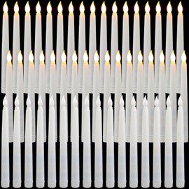 Baquler 50 Pcs 8.5 Inch LED Flameless Taper Candles Bulk Battery Operated Taper Candles Flickering Candlesticks for Wedding Church Valentines Day Table Decoration