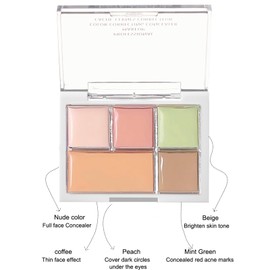 Concealer Full Coverage, Colour Corrector Contour Palette, Under Eye Concealer Cream Contour, Hydrating Brightening Peach White Green Concealer Palette for Dark Circles, Redness, All Skin Types