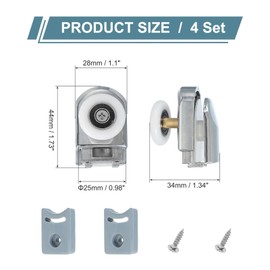 uxcell 25 mm Shower Door Rollers, Single Shower Door Runners Wheels Pulleys Guides Plastic Bottom Wheels with Anti-Collision Block & Screws for Glass Doors 4-6mm Silver 4 Pcs