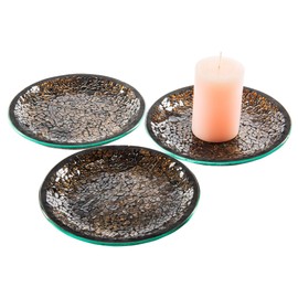 6" Mosaic Round Glass Candle Plate/Holder, Decorative Vintage Candle Stand Set of 3, Suitable for Home Decor, Dining Table, Aromatherapy Spa, Incense Cones, Weddings, Candy(Amber)