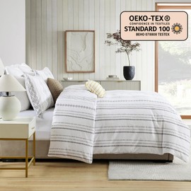 DUOMING Boho Duvet Cover King - 100% Cotton Duvet Cover King Set, Cozy and Breathable King Size Duvet Cover with Zipper Closure & 8 Ties, 3 Piece Bohemian Duvet Cover Set for All-Season