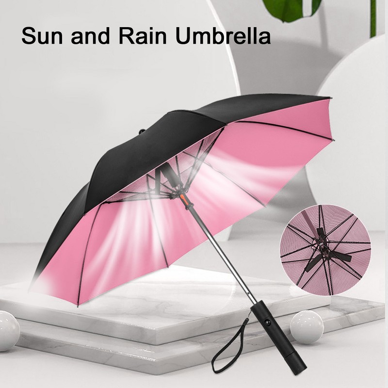 Cooling Fan Umbrella UV Guard Sun Blocking 2600mAh USB Rechargeable