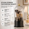 Makeup Brush Holder with Lid,3 Compartment Rotating Countertop