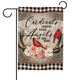 JIMOWANG Cardinal Bird Peony Flower Burlap Garden Flag Double Sided Outdoor Decorative Yard Flag 12x18 Porch Patio Banner