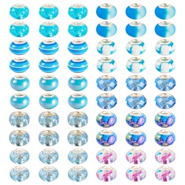 Boutigem 60Pcs 10 Styles Blue Theme Large Hole Resin European Beads Transparent & Opaque Acrylic Rondelle Spacer Beads Bulk for DIY Bracelet Earring Jewelry Making