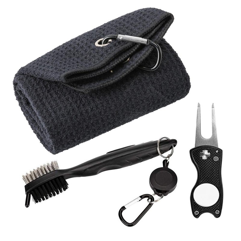 3Pcs Towel and Club Cleaning Brush Kit Divot Repair Tool