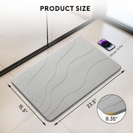 JANERIW Stone Bath Mat, Super Absorbent, Dries Quickly Diatomaceous Earth Stone Bath Mats for Bathroom, Non-Slip Shower Mat, Easy to Clean, 23.5" x 15.5" Light Gray-Wave