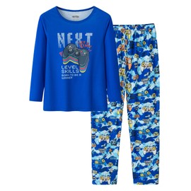 UNICABBIT21 Pajamas for Boys Cute Blue Gamer Long Sleeve and Pants Sleepwear 2-pieces Big Kids PJS Clothes Size 14