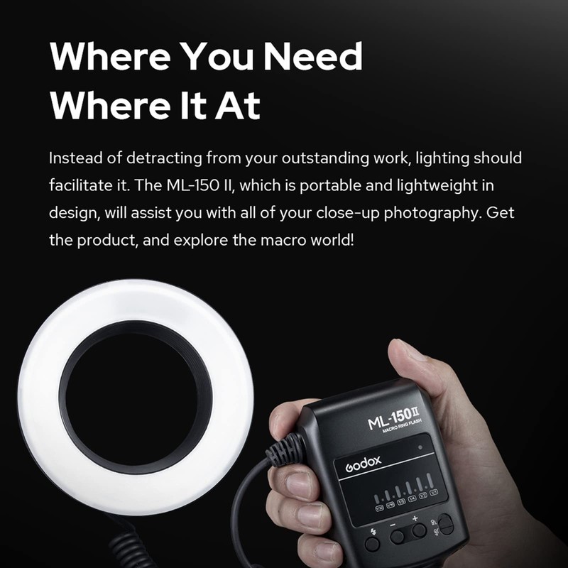 Godox ML-150II LED Macro Ring Flash GN12 0.1-2s Recycle Time