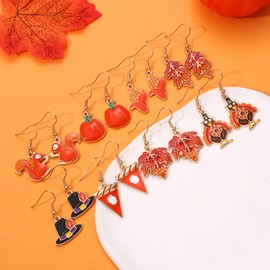 NVENF 9 Pairs Thanksgiving Fall Earrings Harvest Pumpkin Maple Leaf Stud Earrings for Women Cute Squirrel Turkey Dangle Earrings Thanksgiving Autumn Party Jewelry Gifts (Mixed Dangles)