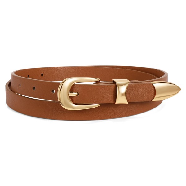 WERFORU Women Leather Belt Fashion Ladies Skinny Belt Gold Buckle