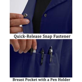 Wellhin Women's Navy Blue Lab Coats Snap Closure 4 Pockets Elastic Cuffs Professional Medicas Long Sleeve Labcoats Scientist College XS