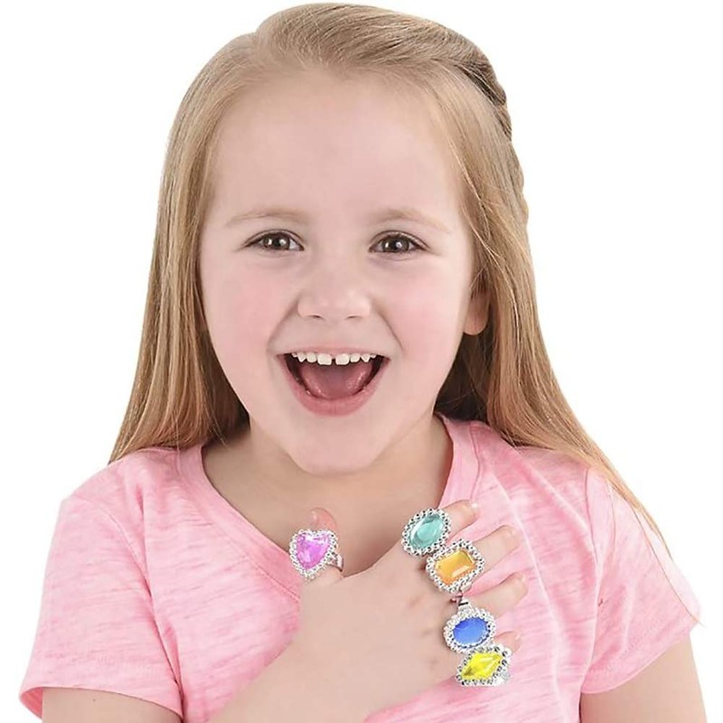 The Dreidel Company 24-Pack Colorful Plastic Jewel Ring Adjustable Fake
