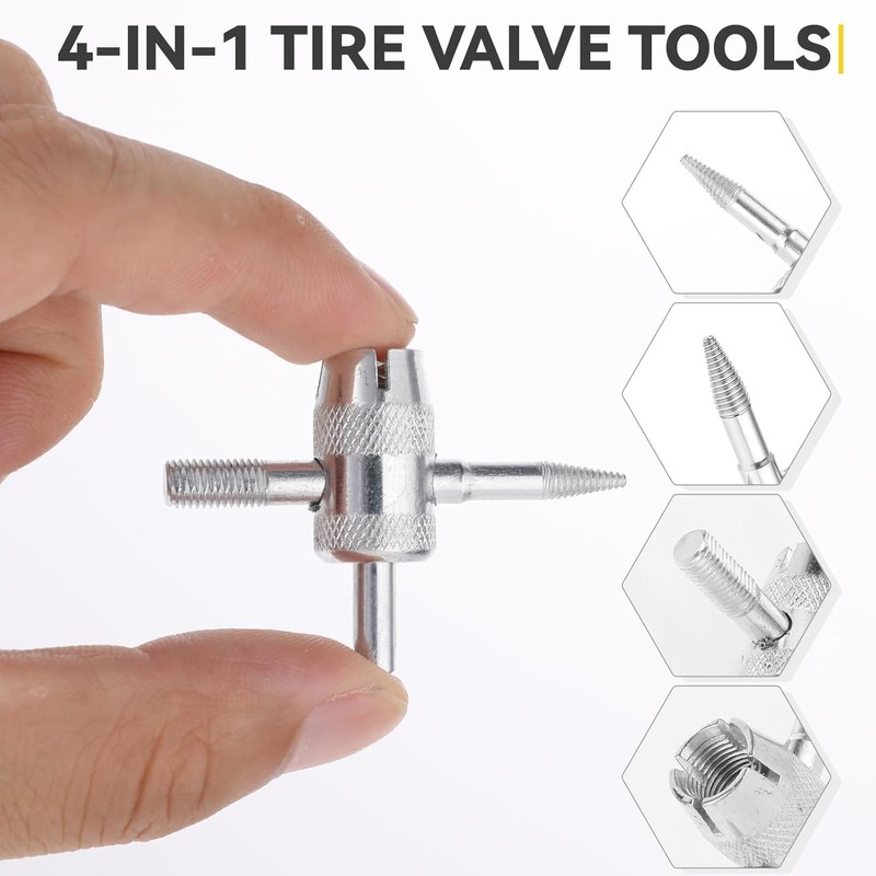 MIVES 4-in-1 Multifunctional Valve Stem Removal Tool, 4Pcs 4.8x3.3cm/1.88x1.29in Silver