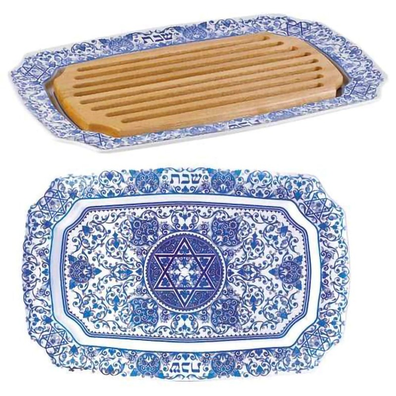Spode Judaica Large Size Challah Tray With Wooden Insert