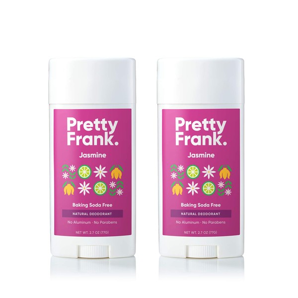 Pretty Frank Natural Baking Soda-Free Deodorant Stick, Jasmine 2-Pack | Aluminium-Free Deodorant for Women, Men & Teens | Made with Organic, Safe, Effective Ingredients