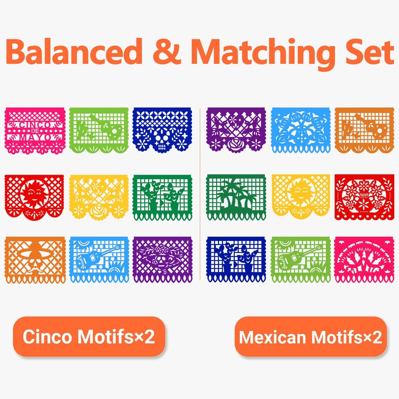 Mexican Papel Picado Banner, 4Pack 72ft, Cinco de Mayo Day