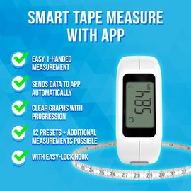 Silvergear® Smart Body Circumference Tape | Bluetooth Fitness Tape Measure | Intelligent Tape Measure with App | Body Measuring Tape Muscle Building or Pregnancy Belly | Smart Body and Circumference