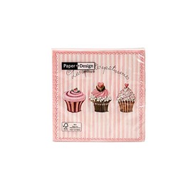 Paper+Design La Petite French Paper Lunch Napkins Cupcakes 33 x 33 cm/13 x 13 Inches Unfolded; 6.5 x 6.5 Inches Folded 3-Ply 20 Count Pack Pink/White/Brown (21475)