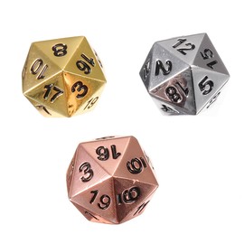 Dynamic 3pcs Solid Metal D20 Polyhedral Dice Set Bright Copper Chrome Silver Gold D & D