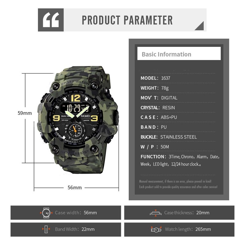 IJAHWRS Men's Camouflage Watch, Large Face Multifunctional Waterproof Shockproof Sports