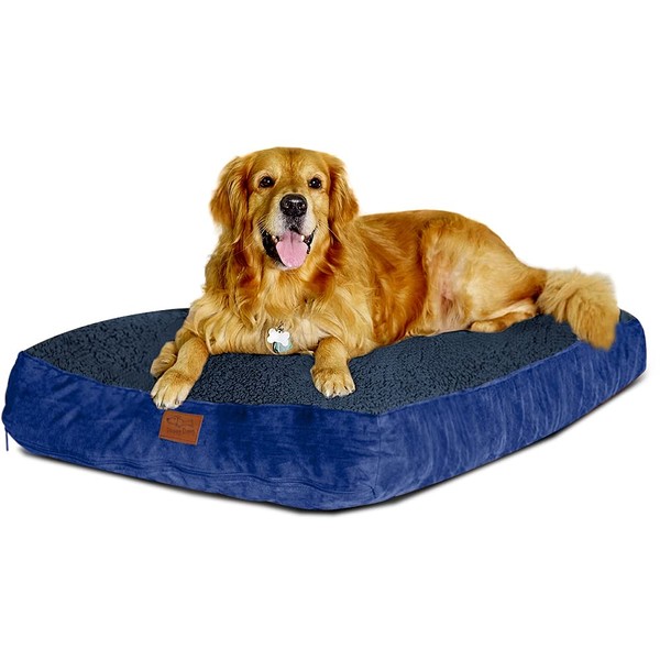 Floppy Dawg Large Dog Bed with Removable, Machine Washable Cover and Waterproof Liner. Classic Pillow Stuffed with Orthopedic Memory Foam Blend. Made for Big Dogs up to 90 Pounds.