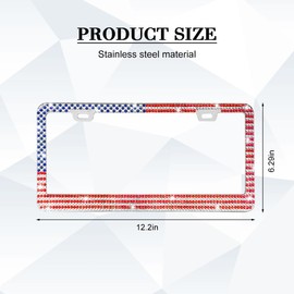 Zpana Bling American Flag Car License Plate Frame, Crystal Rhinestone Stainless Steel USA Patriotic Flag License Plate Decoration Cover, Vehicle Tag Holder Protector, Universal Fit