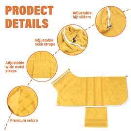 HhiMyOct Dog Robe - Fast Drying Towel - Microfiber Super Absorbent Pet Bathrobe, Adjustable Collar & Belly Strap (Yellow, Large)