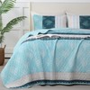 DJY Quilt Set King Size Light Blue Boho Striped Floral