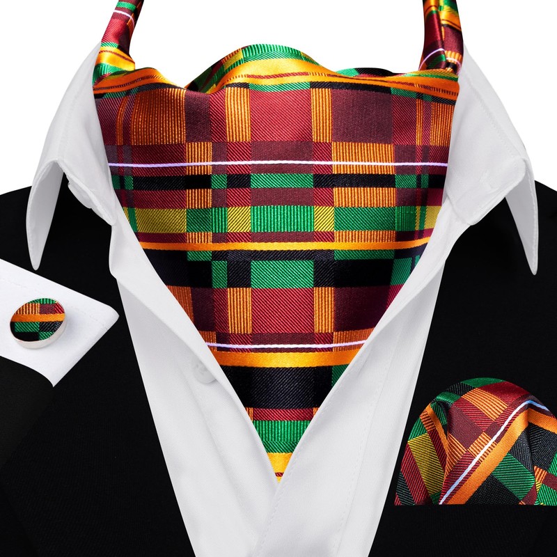 Barry.Wang Ascot for Men African Kente Stripe Tie Set Cravat