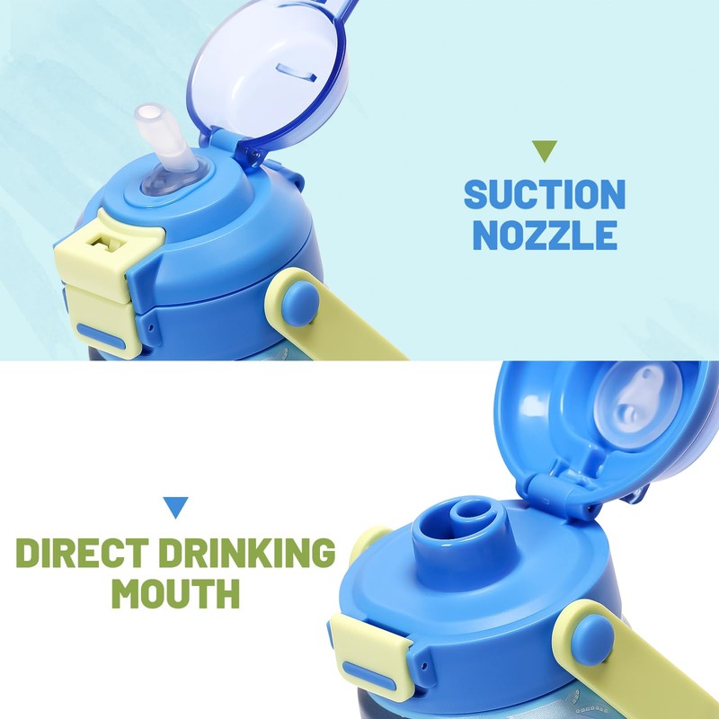 pluseight Kids Metal Water Bottle with Straw, 350ml BPA-FREE Double