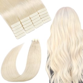 SURNEL Blonde Tape in Hair Extensions Real Human Hair 16 Inch Color 60 Platinum Blonde Real Hair Extensions Tape in 50G 20Pcs Seamless Skin Weft Hair Extensions (16inch, 60)