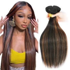 Ombre Bundles Human Hair P1B30 Straight Bundlea 30 32 34 Inch Brazilian Vingin 3 Bundl Two Tone Black Miexed With Brown Bundle Hair Weave