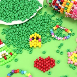 Dowsabel Green Pony Beads Bulk 1000 Pcs 6x9mm, Large Hole Kandi Hair Beads for Braids Bracelets, DIY Friendship Bracelets Necklaces Jewelry Making, Kids & Students Crafts and Gifts