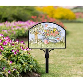 Studio M Flower Cart Yard DeSigns Decorative Yard Sign Magnet, Made in USA, Superior Weather Durability, 14 x 10 Inches