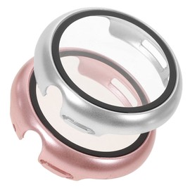 TEHAUX 2pcs Professional Protective Watch Covers for Pixel Watch Scratch Screen Protector Cases with Precise Fit Lightweight Easy Access to Controls Silver Rose Gold