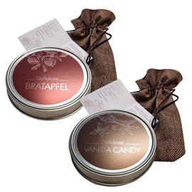 KK Room Fragrance from a Tin, Scented Gel, Made in Germany, 2 Fragrance Cans of 70 g, Baked Apple & Vanilla Candy, Gift Set, Individually Packed in Jute Bag