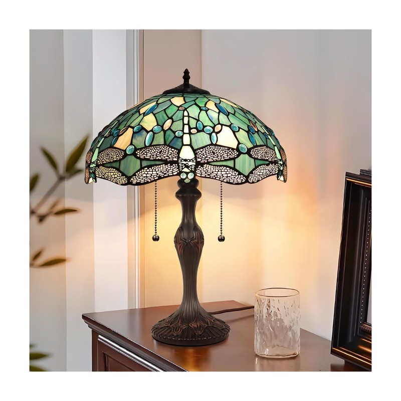 Chloe Lighting SUNNIVA Dragonfly Tiffany-Style 2-Light Table Lamp 16" Shade