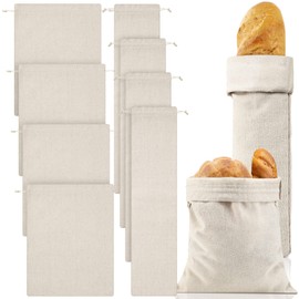 Woanger 8 Pcs Linen Bread Bag Burlap Drawstring Reusable Bread Bags 12 x 15 Inch 6 x 27 Inch for Homemade Large Bread Storage Unbleached Bread Container Gift Picnic Bags(Blank Pattern)