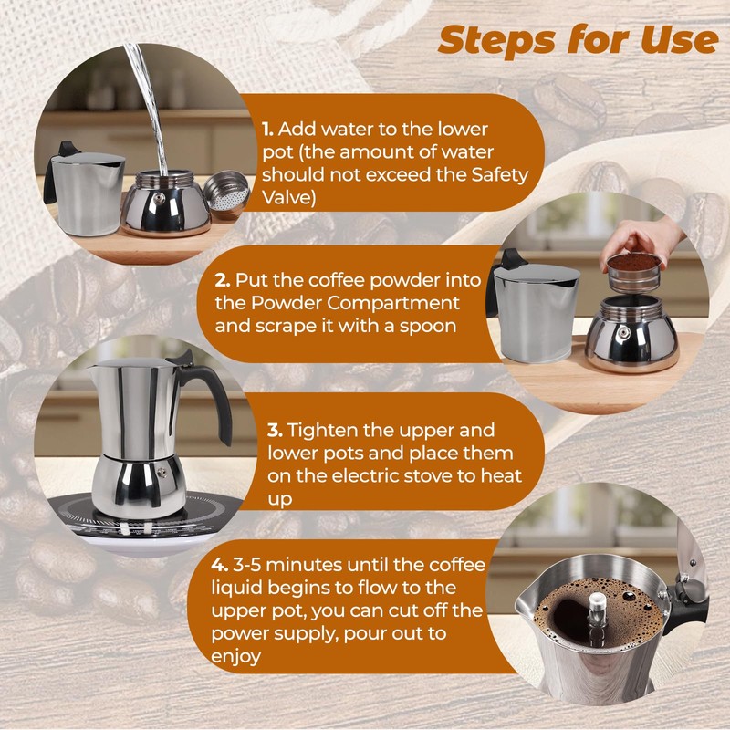 Vaolvpant No Coating 9 Cup Thickened 304 Stainless Steel Moka