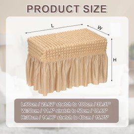 sourcing map Bubble Lattice Footstool Cover, Polyester Rectangle Footrest Slipcover with Skirt Footstool Protector for Living Room Bedroom Fit Length 60-100cm/24-39", Beige