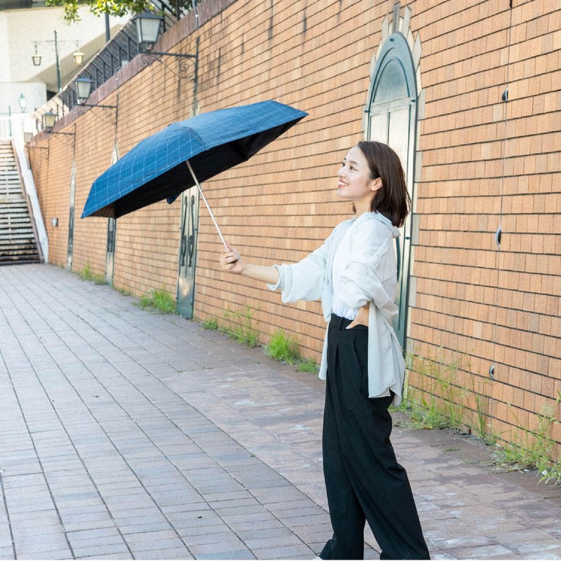 HUS. All Weather Check Folding Umbrella, For Both Sun and