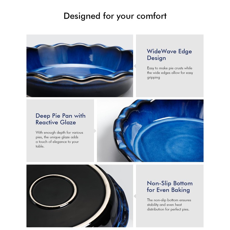 AISBUGUR Ceramic Pie Pan,Deep Dish Pi9-Inch Non-Stick Pie Dish &