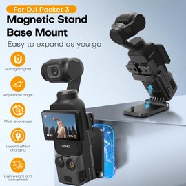 REYGEAK Magnetic Holder Stand for DJI Osmo Pocket 3, Pocket3 Accessories Expansion Adapter, Magnetic Suction Case Holder for Desks, Vertical Surfaces, 180° Adjustable, Quick Mount