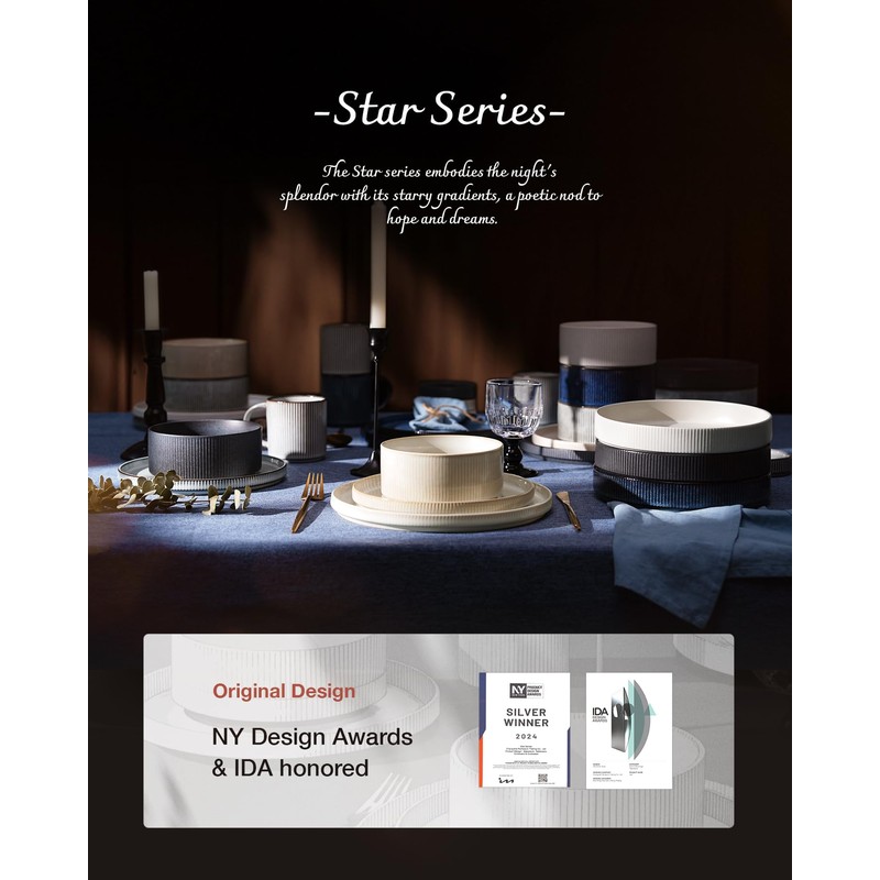 famiware Star 7.5" Pasta Bowls Set, Salad Bowl Set of
